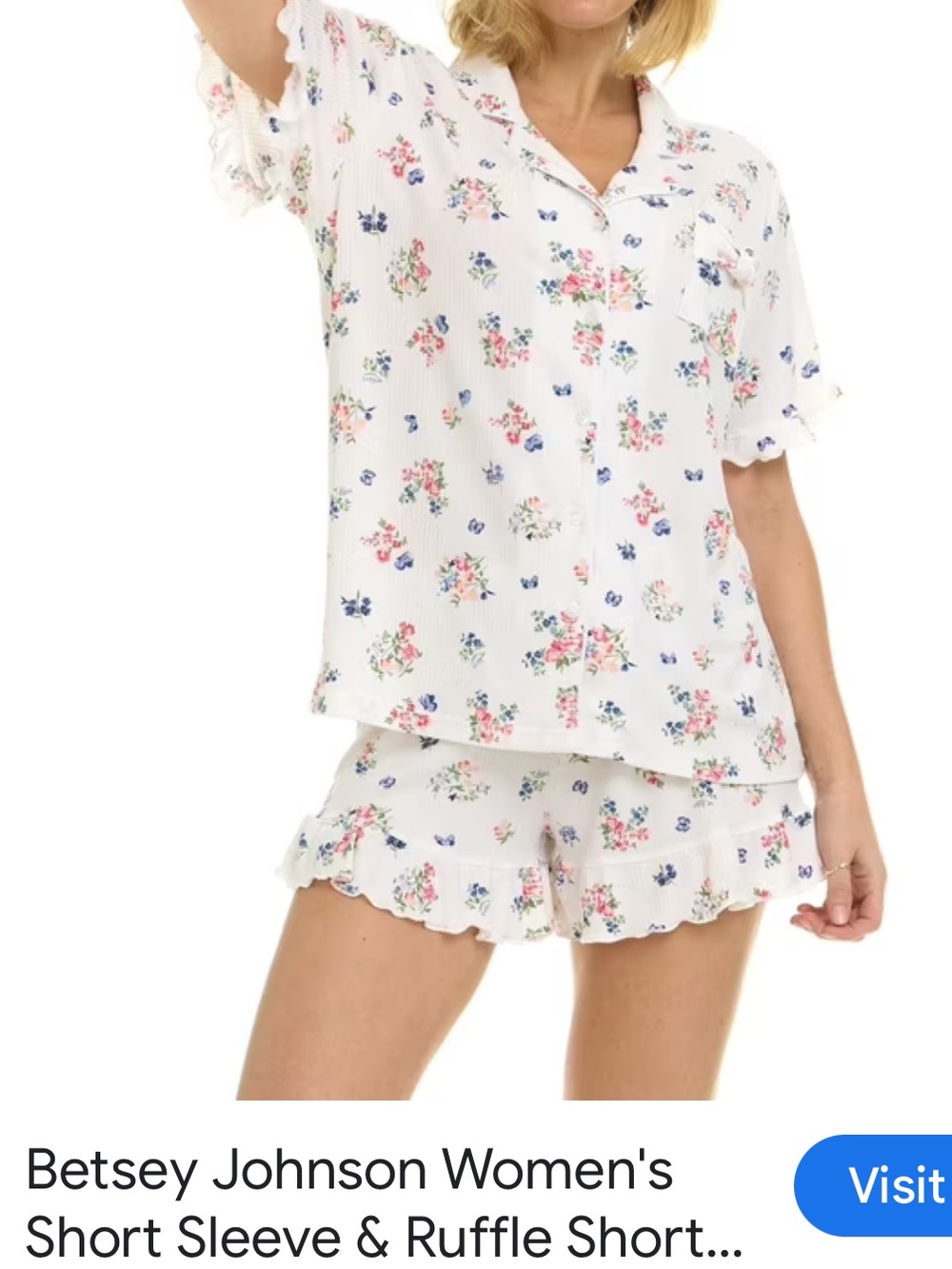 Betsey Johnson White Floral Short Pajama Set
